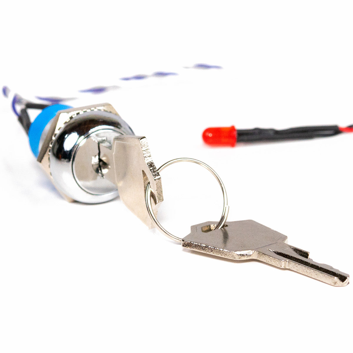 E-Stopp chrome key lock switch with red LED and two keys