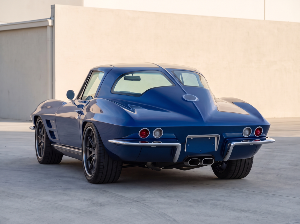 After: concept render of a 1965 Corvette coupe with a split rear window and flush glass