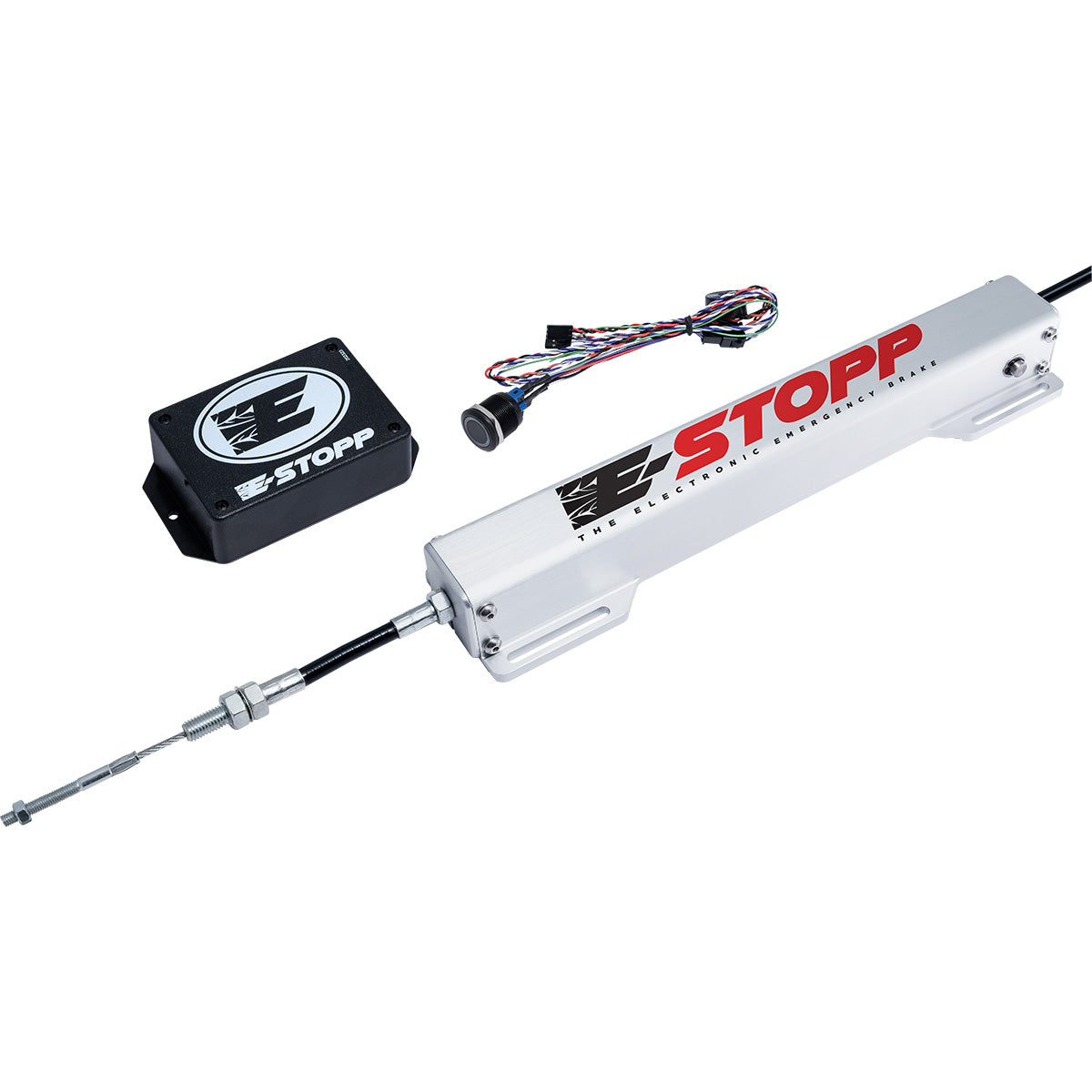 E-Stopp electronic emergency brake kit with black billet button and blue LED