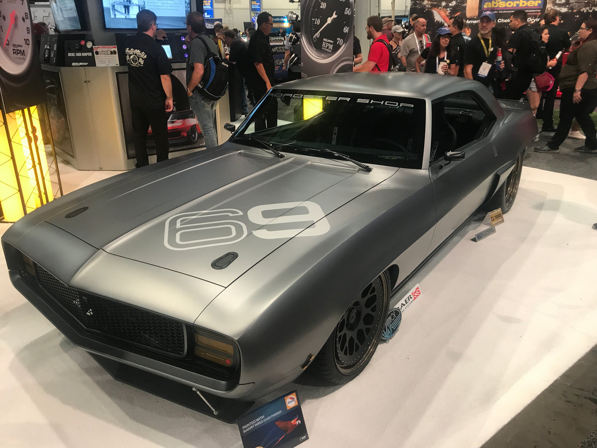 Fesler flush-mount glass kit installed on a 1967-69 first-gen Chevrolet Camaro showing the trimless, bonded windshield profile